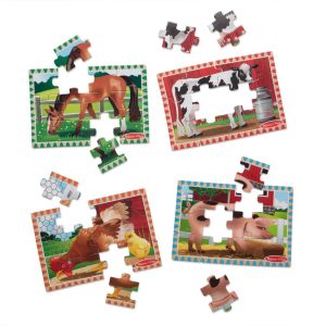 Farm 4-in-1 Wooden Jigsaw Puzzles in a Storage Box - 48pc: Educational Animal Theme for Fine Motor Skills