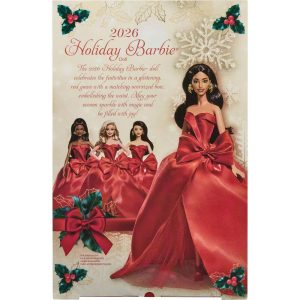Signature 2026 Holiday Fashion Doll Seasonal Collector Brown Hair with Red Gown with Bow Detail