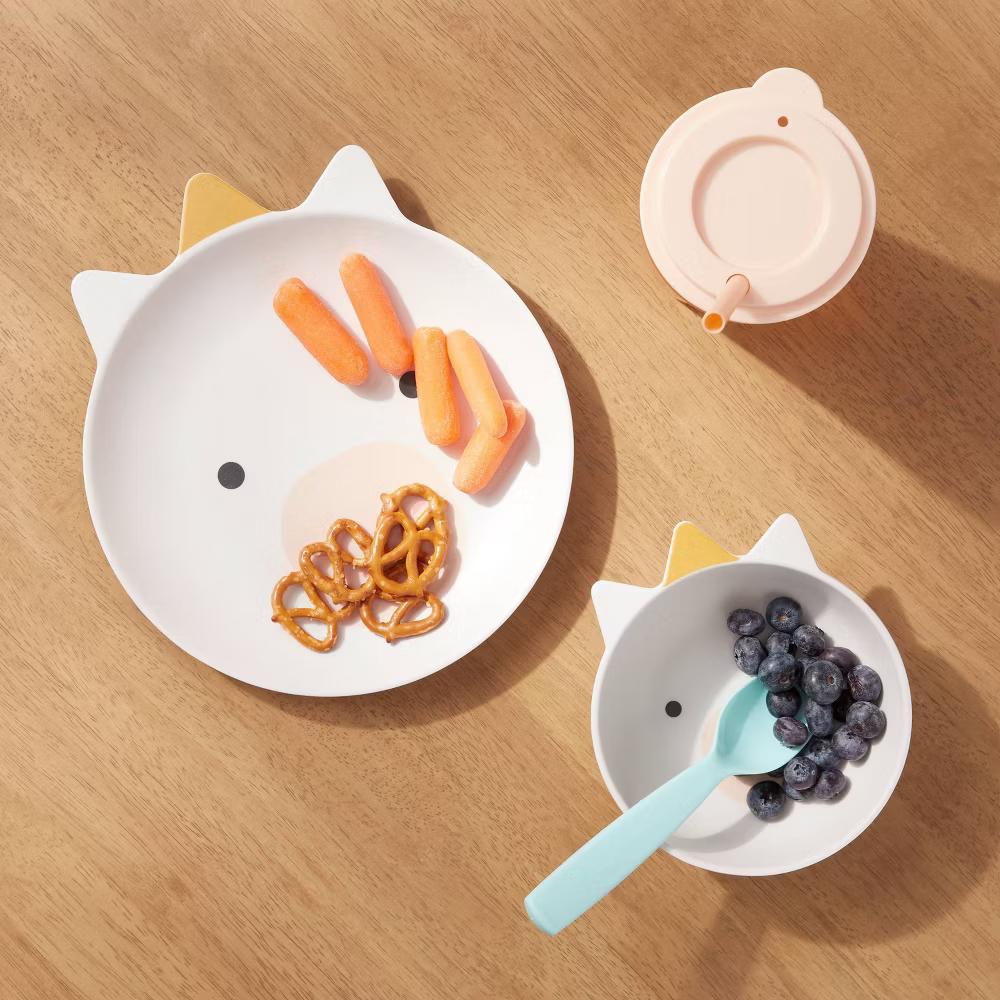 Kids' 2pc Bamboo and Melamine Unicorn Dinnerware Set White - Kids Plates & Bowls, Animal Theme - Image 2