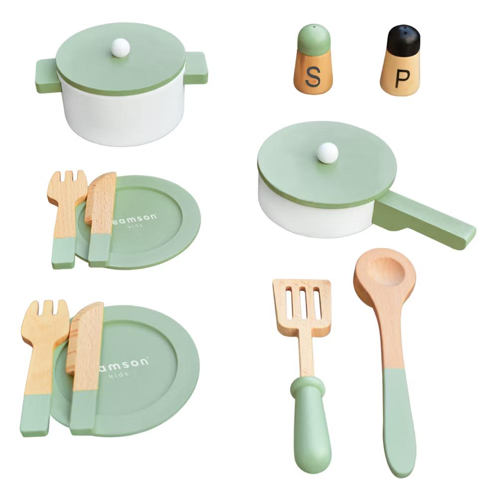 Little Chef Frankfurt 14-Piece Pretend Play Kitchen Cookware Accessory Set, Green - Image 5