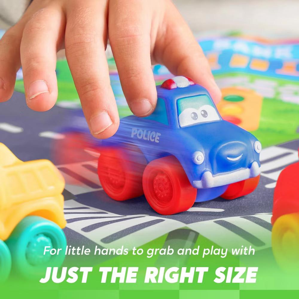 8 PCS Rubber Cartoon Cars with Play Mat, Mini Bath Toy Car for Toddlers, Boy Toys Birthday Gift, Party Favors for Kids Toddlers 2 3+ Year Old - Image 3