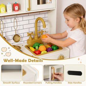 Kids Play Kitchen with Stoves, Light, Sound, Faucet, Sink, Ice Dispenser, Microwave