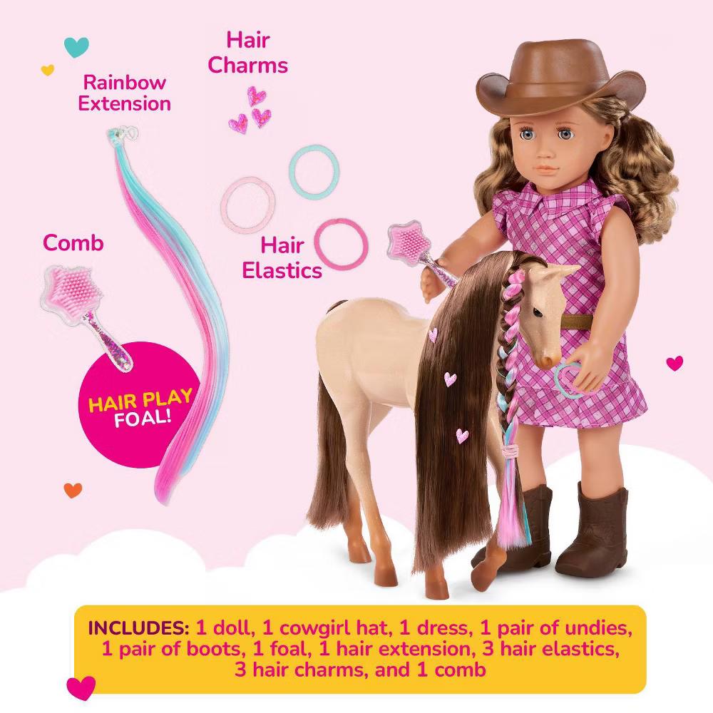 Callie with Hair Play Foal 18" Doll & Horse Accessory Set: Plastic & Polyester, Wavy Blonde Hair, Blue Eyes - Image 7