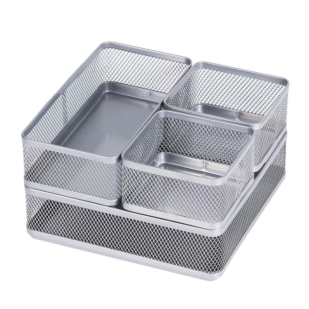Mesh Desk Organizer Silver - Steel Office Supplies, Desk Drawer Organizer, 8"x8"x4.5" - Image 4
