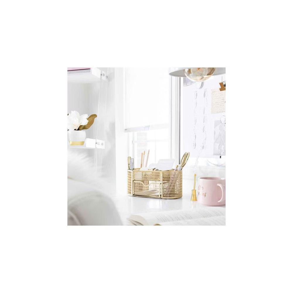 Blu Monaco Small Metal Mesh Desk Organizer with Drawer - Available in Aqua, Gold, and Pink - Image 13