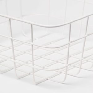 Small Wire Basket White - Powder-Coated Carbon Steel, Square Decorative Storage, 9.1"x9.1"x4"