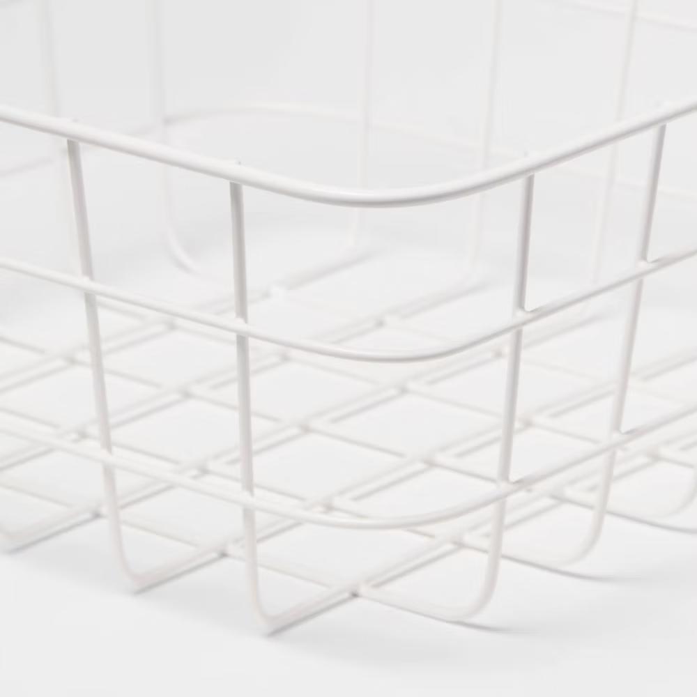 Small Wire Basket White - Powder-Coated Carbon Steel, Square Decorative Storage, 9.1"x9.1"x4"