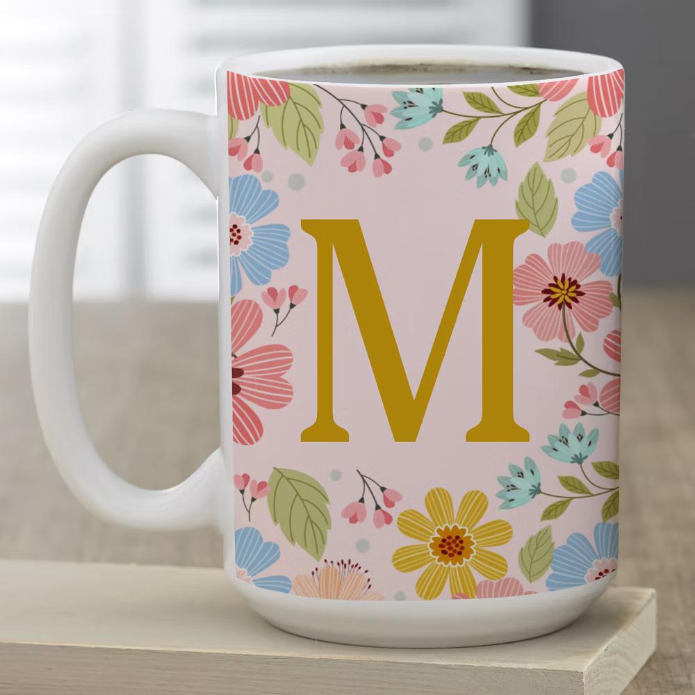 Personalization Mall Flowery Initial Personalized Coffee Mug Gold/Pink - Image 2