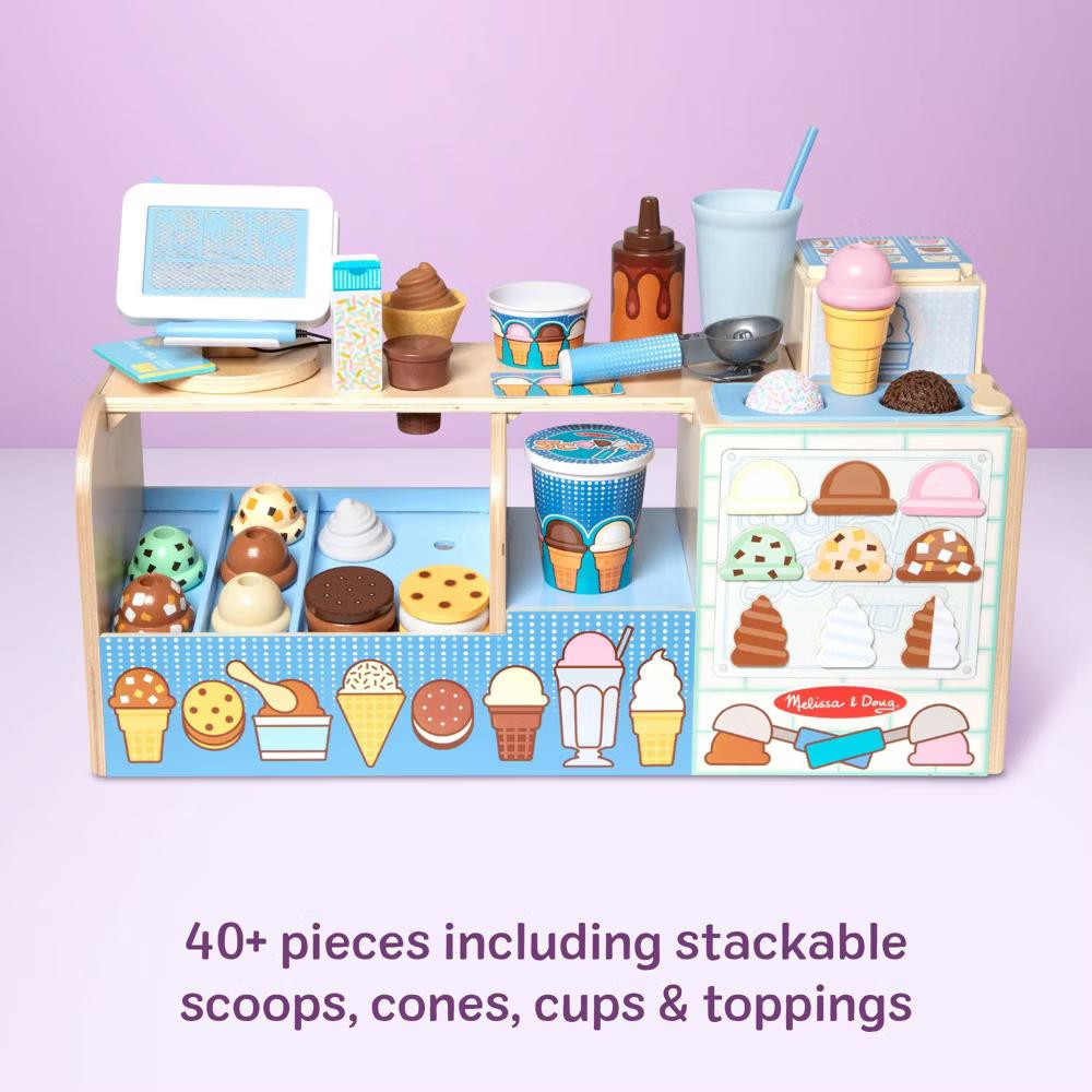 Cool Scoops Ice Creamery Wooden Counter with Play Food Preschool Toy: Creative Play 42-Piece Set - Image 6