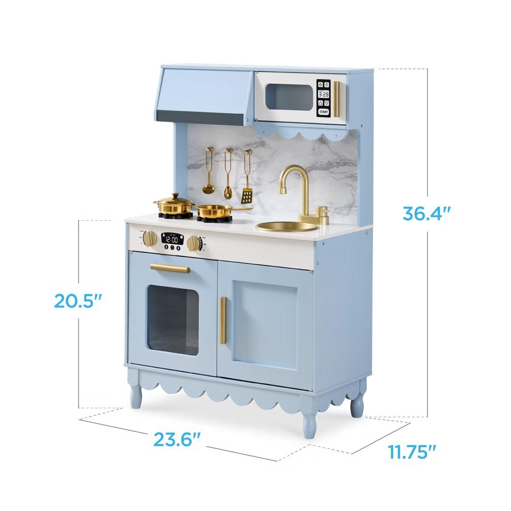 Wooden Cottage Kids Pretend Play Kitchen with 5 Accessories and Toy Storage - White - Image 13