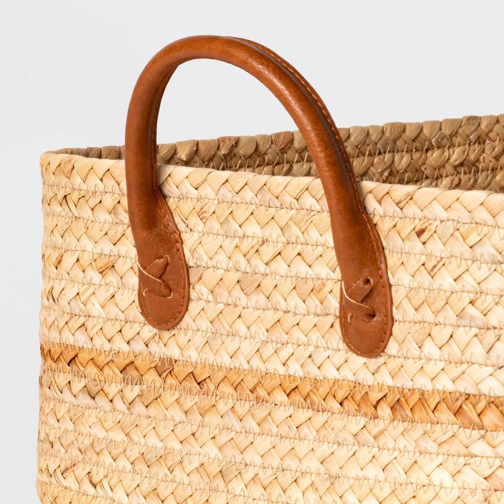 Braided Water Hyacinth Folio Basket with Faux Leather Handles - Storage & Organization - Image 3