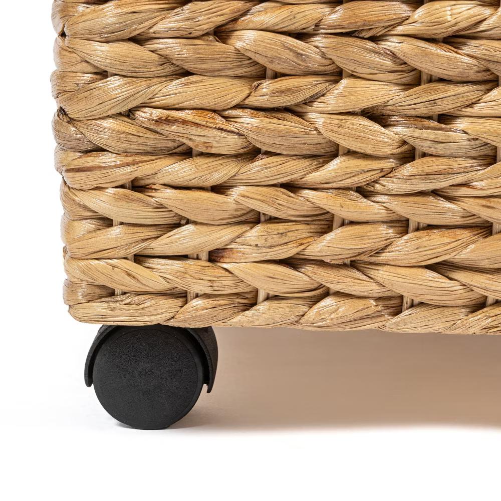 happimess Chett Minimalist Hand-Woven Hyacinth/Wood Underbed Storage Bin with Wheels and Handles - Image 20
