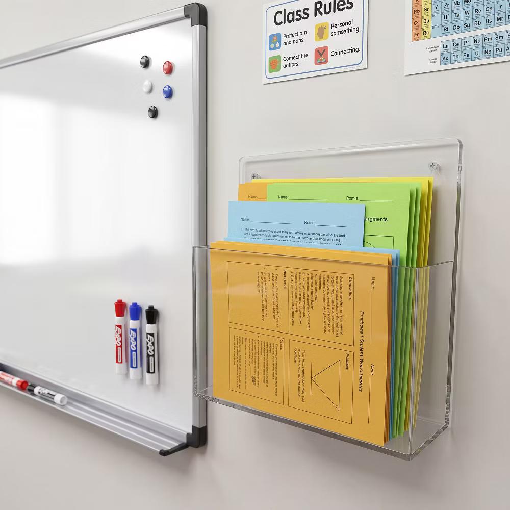 2 PCS Clear Acrylic Wall File Holder Adhesive Mount Office Document Organizer - Image 6