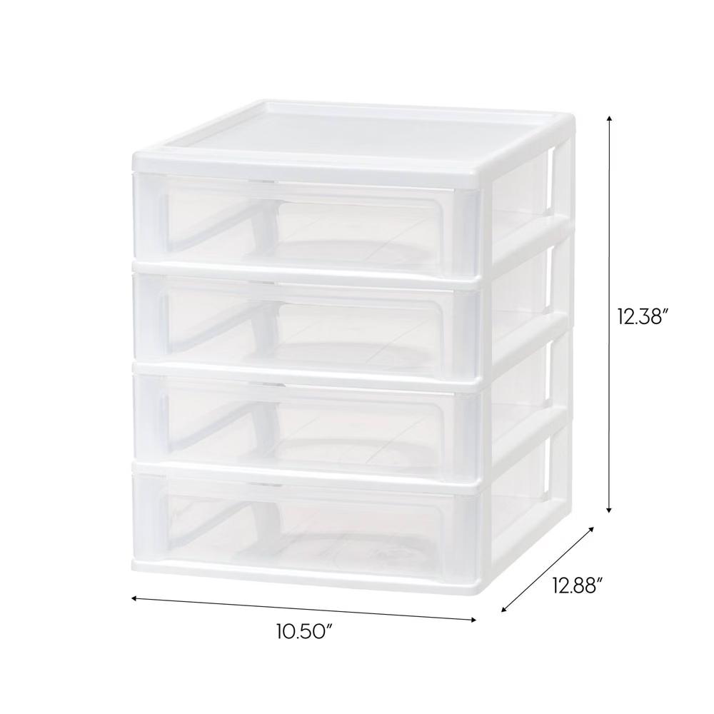 IRIS 4 Drawer Desktop-Storage Unit White: Plastic Desk Drawer Organizers & Holders, 4 Compartments, 12.38" Height - Image 2