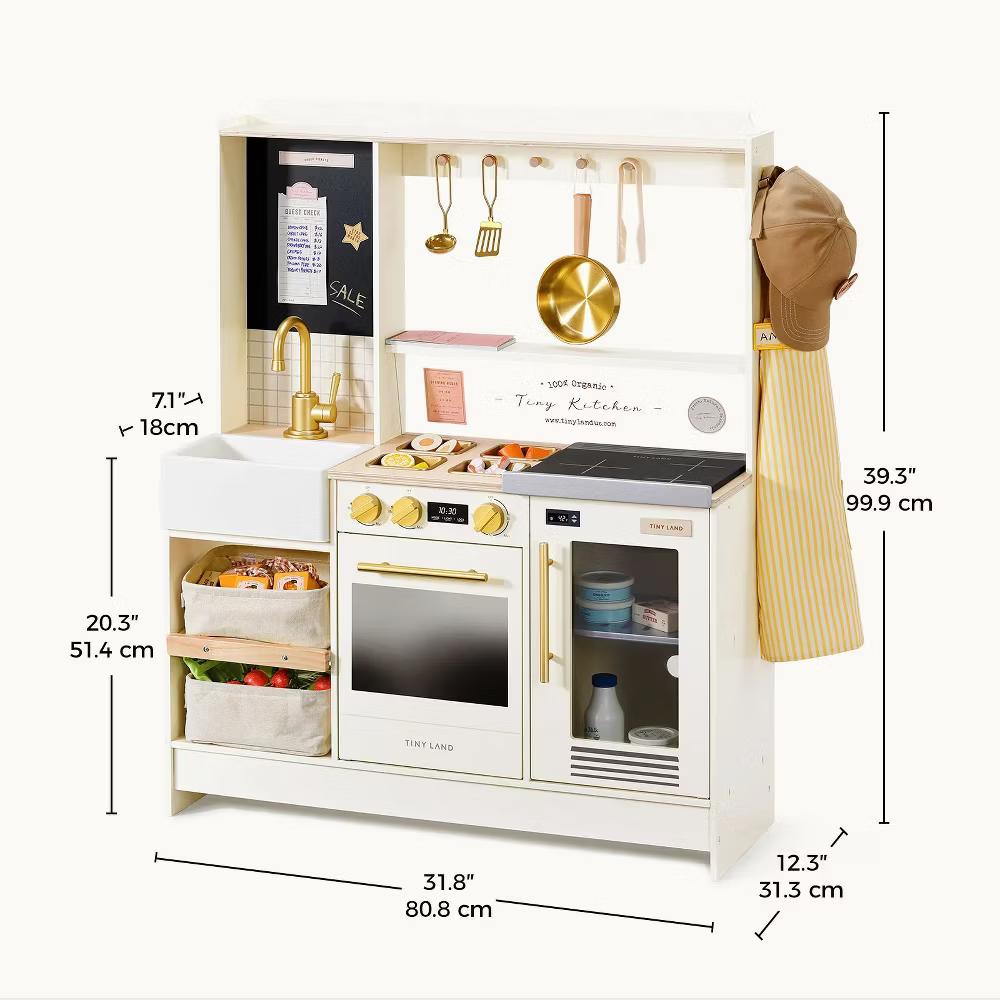 BistroSwitch Wooden Play Kitchen & Pretend Restaurant, Kids Kitchen Playset with Chef Hat & Storage - Image 6
