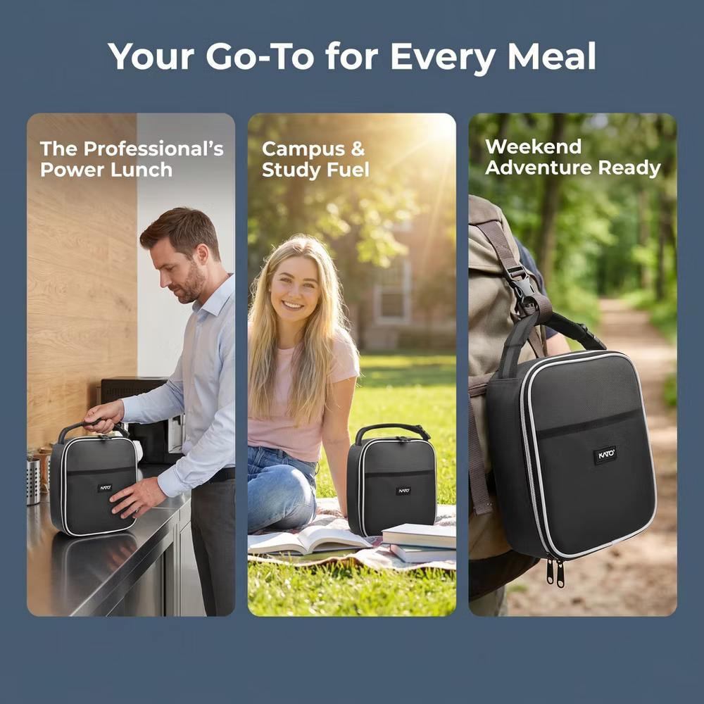 Small Insulated Lunch Tote Bag for Adult Kid, Leak-proof Portable Lunch Box for Man Woman with Dual Zipper Closure, 8.5x4x9.5 Inches - Image 6