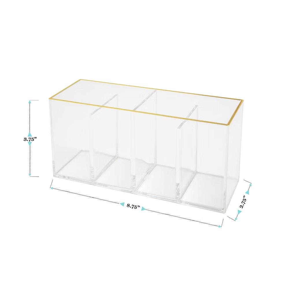 Martha Stewart Kerry Plastic 4 Compartment Pen Holder Office Desktop Organizer with Gold Trim