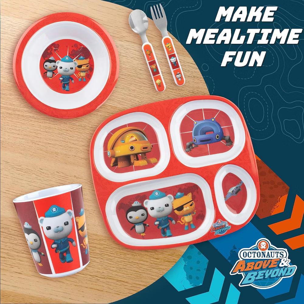 Octonauts 5 Pcs Mealtime Divided Plate Feeding Set for Kids & Toddlers-Terra Gups- Includes Plate w/ 4 Compartments & Utensil Flatware-Dishwasher Safe - Image 5