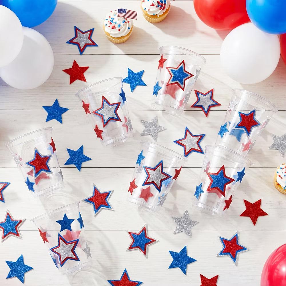 Red White and Blue Glitter Self-Adhesive Foam Star Stickers, Patriotic Stickers for 4th of July, Memorial Day (210pcs) - Image 7