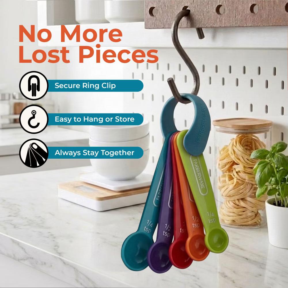 Farberware Kitchen Basics Measuring Cup & Spoon Set, 9-Piece Colorful Nesting Design with Easy-to-Read Markings - Dishwasher Safe, Plastic - Image 5
