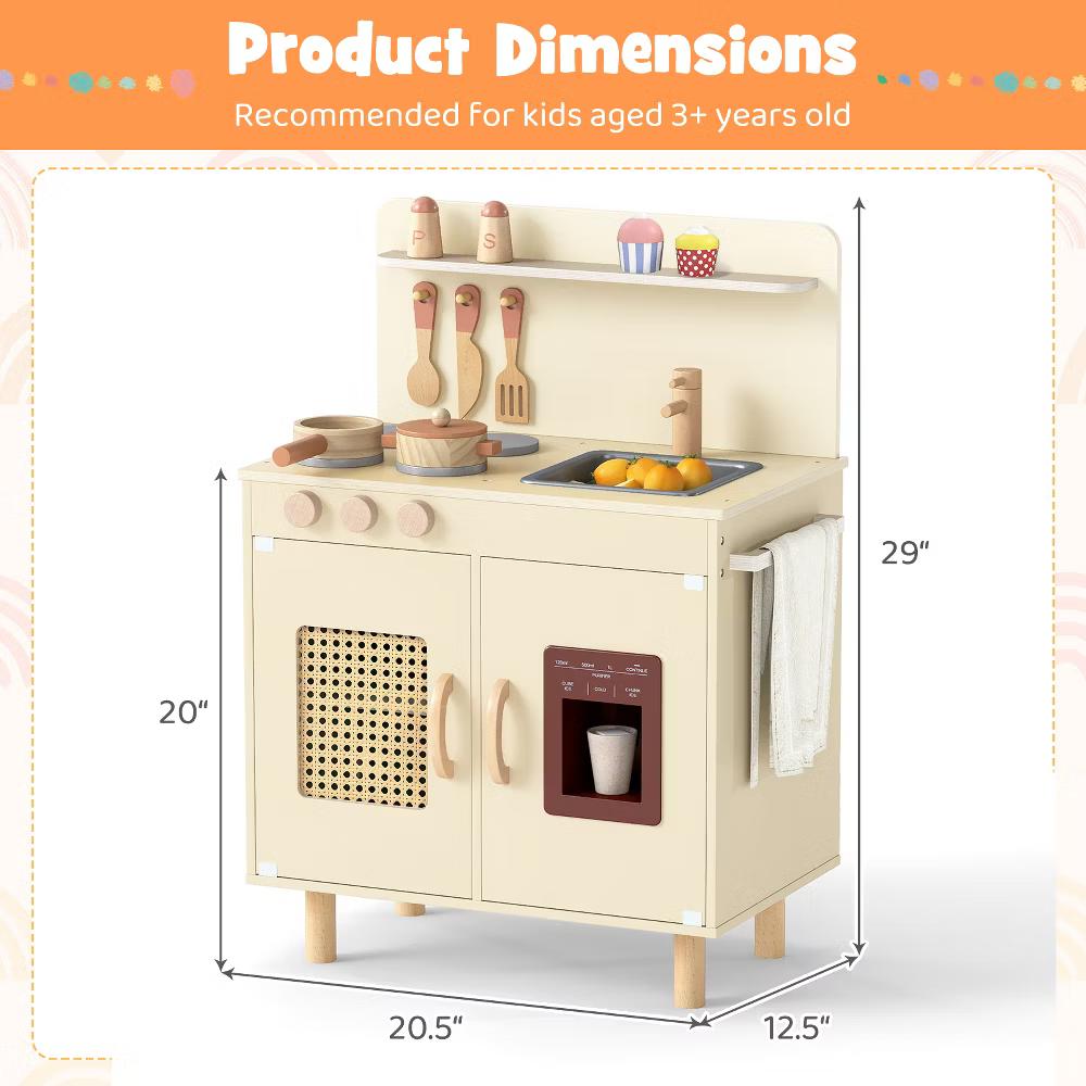 Play Kitchen w/Realistic Ice Maker Stove Accessories & Water Sink Storage - Image 20