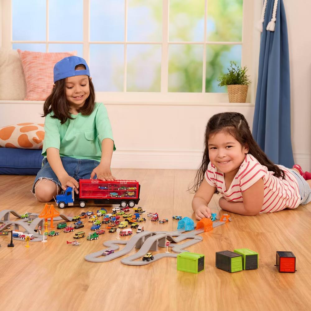 by Carrier Truck with 10 Pocket Size Cars Toy Semi Truck 13pc Playset - Image 8