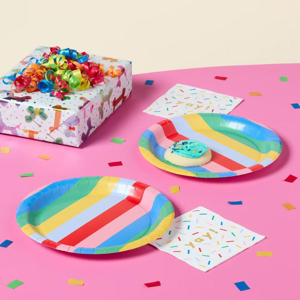 20ct Rainbow Stripe Birthday Dinner Paper Plates - " - Image 2