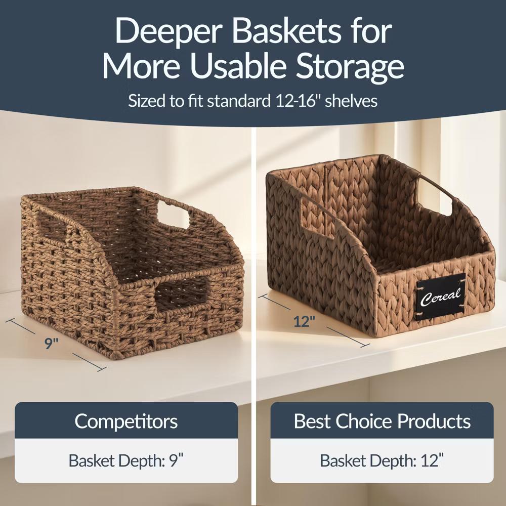 Hyacinth Angled Pantry Storage Baskets W/ Handles, Chalkboard & Marker - Image 2
