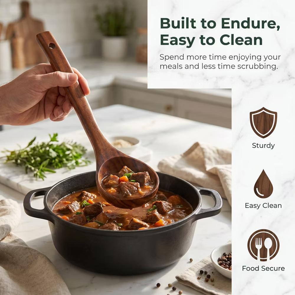 Essential Wood Solid Color Kitchen Gadgets Utensils for Home Cooking or Gift 6Pcs - Image 5
