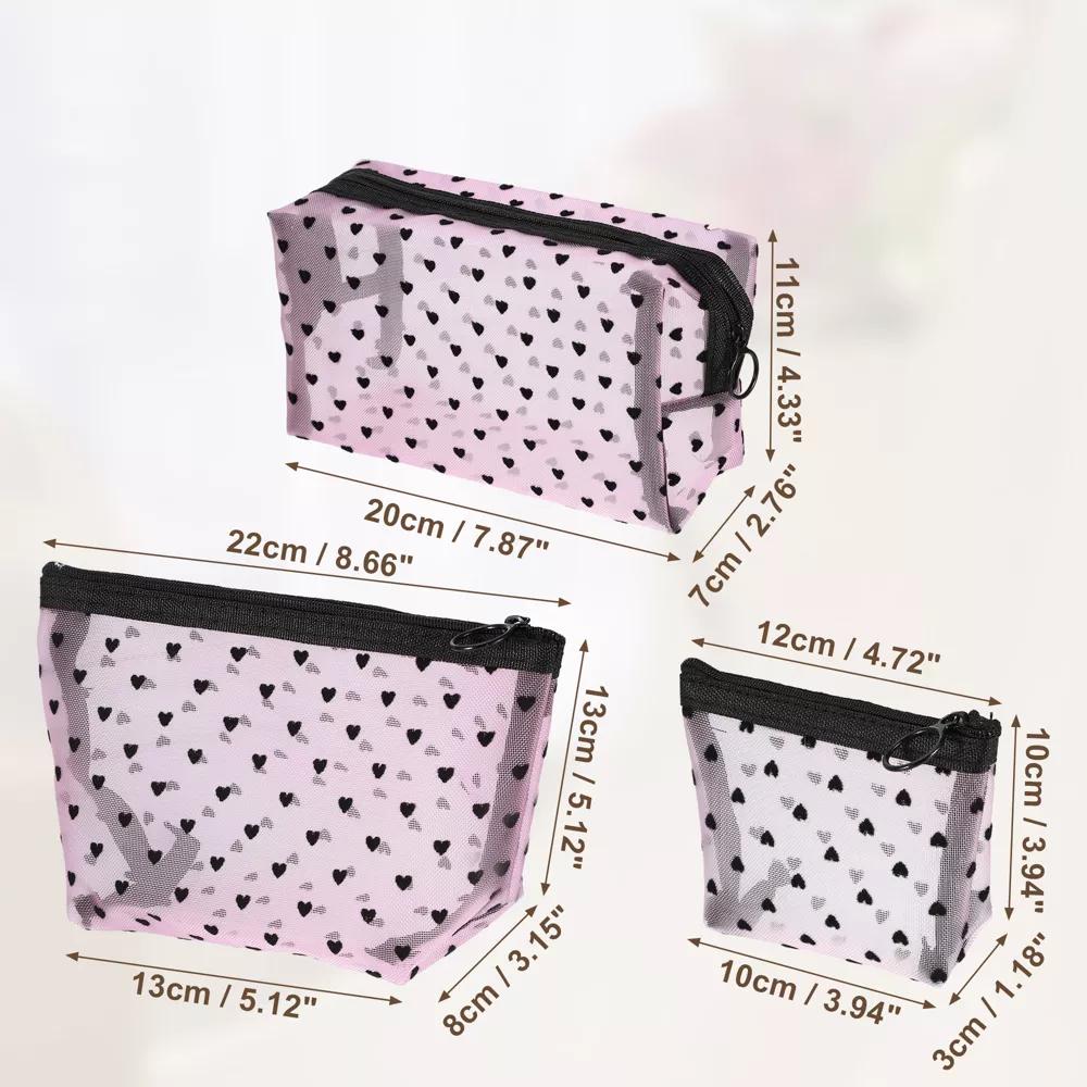 Nylon Heart Shape Print Mesh Clear Makeup Bags 3 Pcs - Image 15