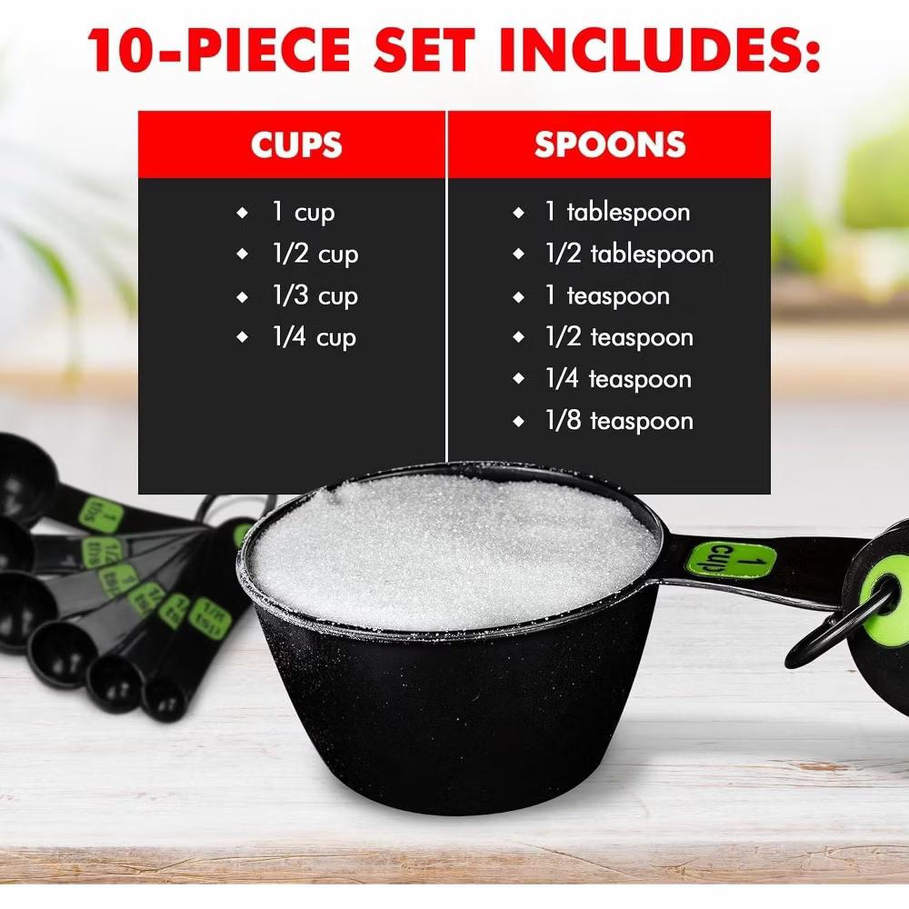 10 Piece Easy Read Measuring Cups & Spoons Set - Black / Green - Image 4