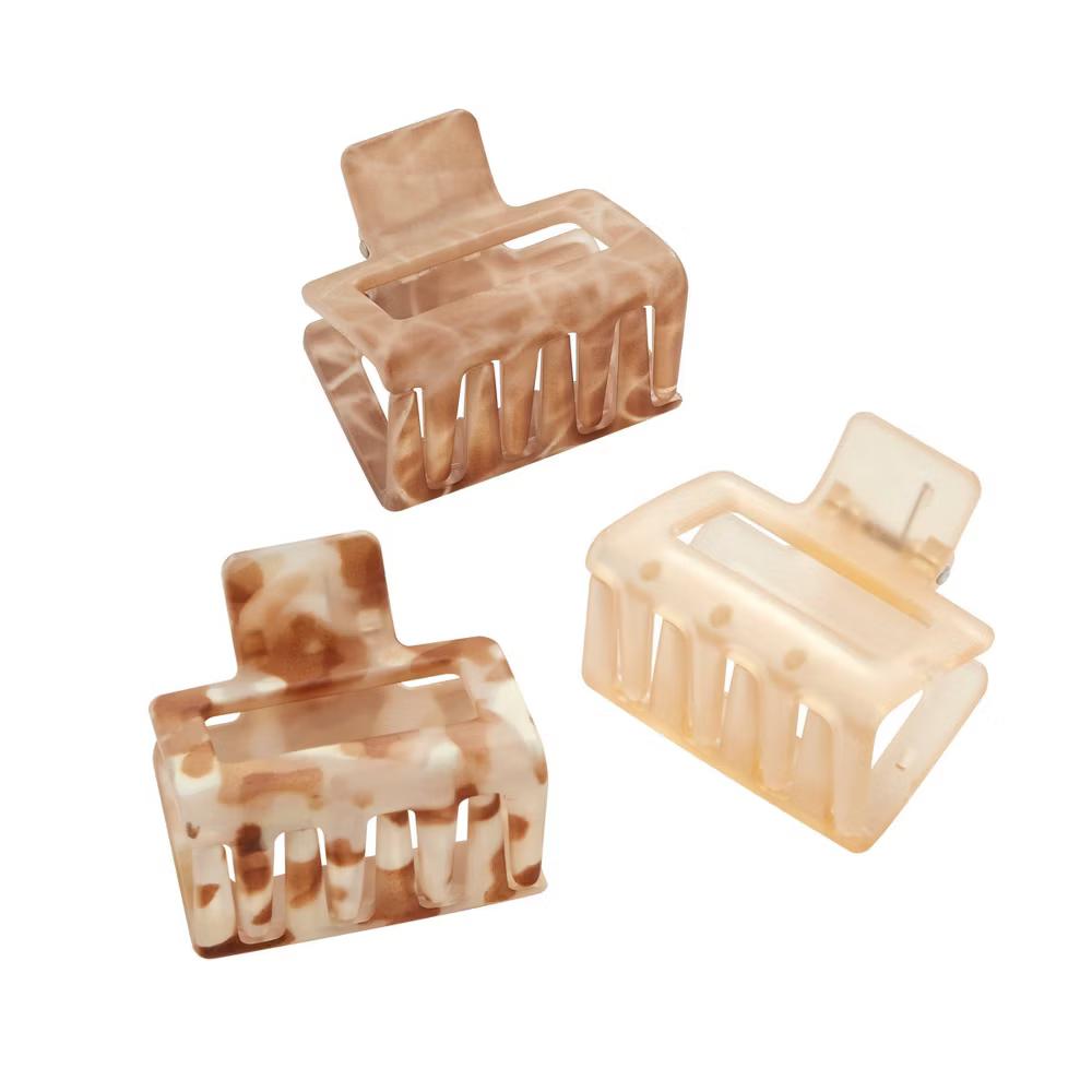 Recycled Rectangle Claw Clips - Neutrals - All Hair - 3pcs - Image 2
