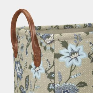 Small Quilted Fabric Bin Green Floral