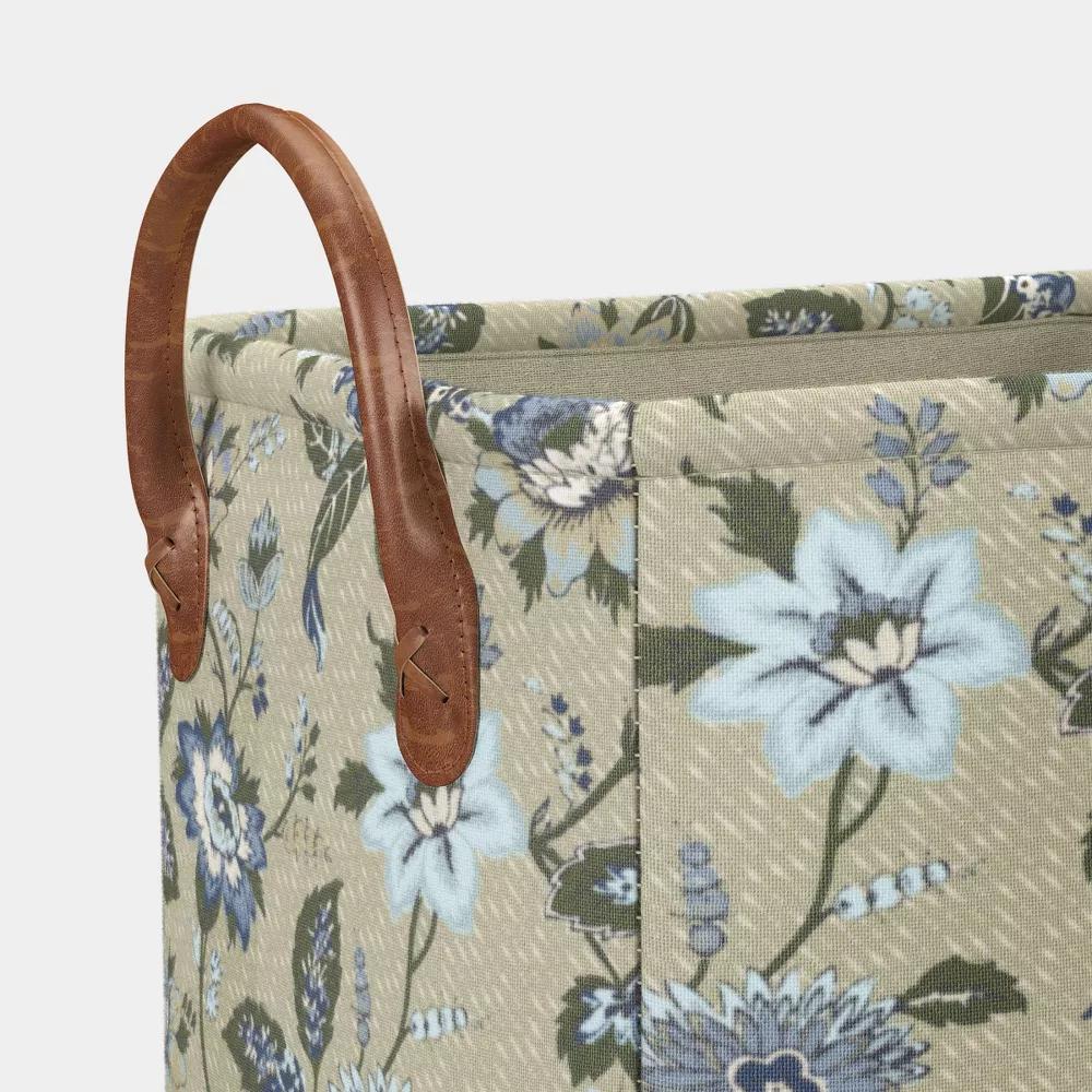 Small Quilted Fabric Bin Green Floral