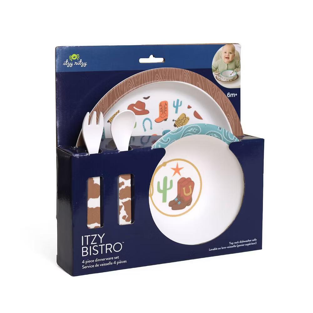 4pc Melamine Itzy Bistro Toddler Feeding Dining Set, Plate, Bowl, Fork and Spoon - Image 14