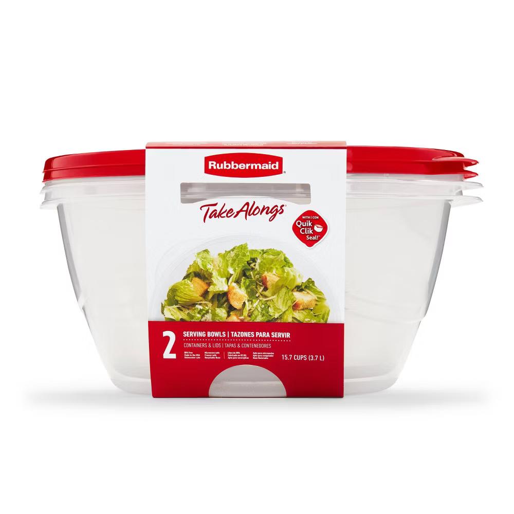TakeAlong 15.7 Cup Plastic 2pk Serving Bowls Clear: Food Storage Containers, Microwave & Freezer Safe - Image 6