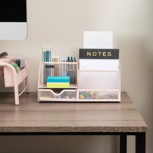 Desktop Organizer Metal Mesh Pink