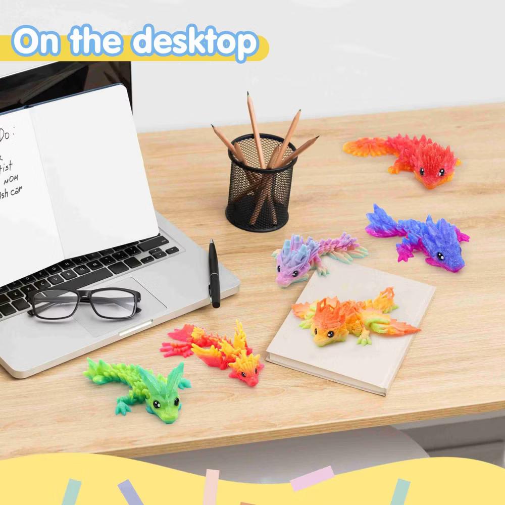 8 Pcs 3D Printed Dragon Flexible Articulated Dragon Fidget Toys Desk Decor, Autism Stress Relief Fidget Toys for Kids Birthday Gift Pinata - Image 2