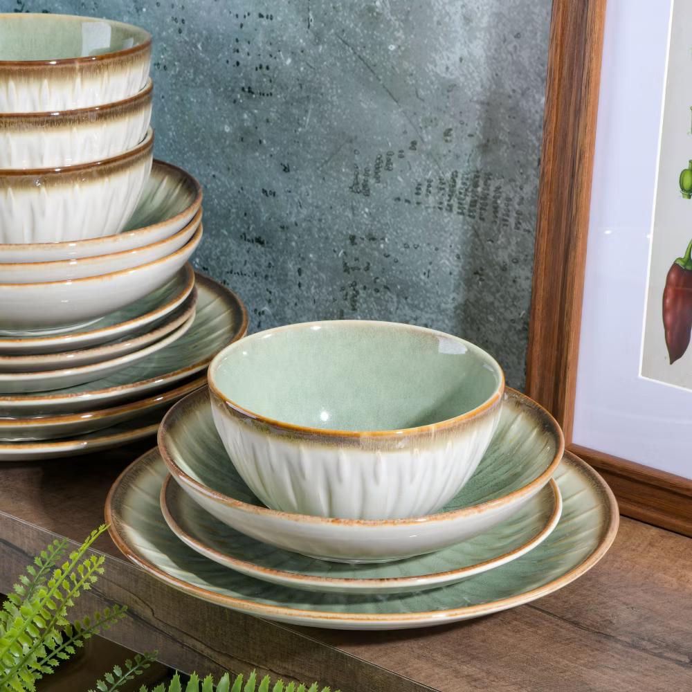Mayfair Bay 16-Piece Embossed Double Bowl Reactive Dinnerware Set - Image 2