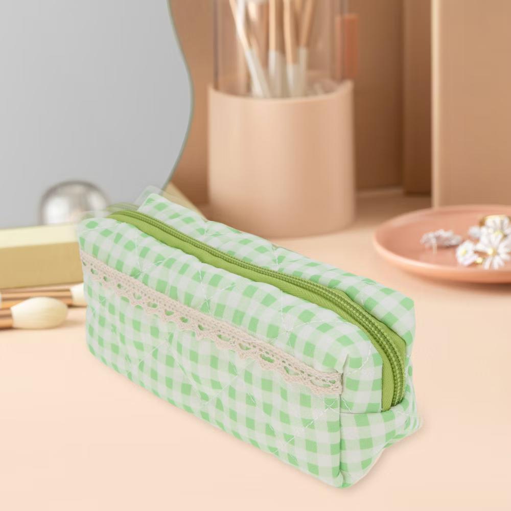 1 Pc Plaid Lace Style Drawstring Makeup Bag for Vacation Polyester - Image 12