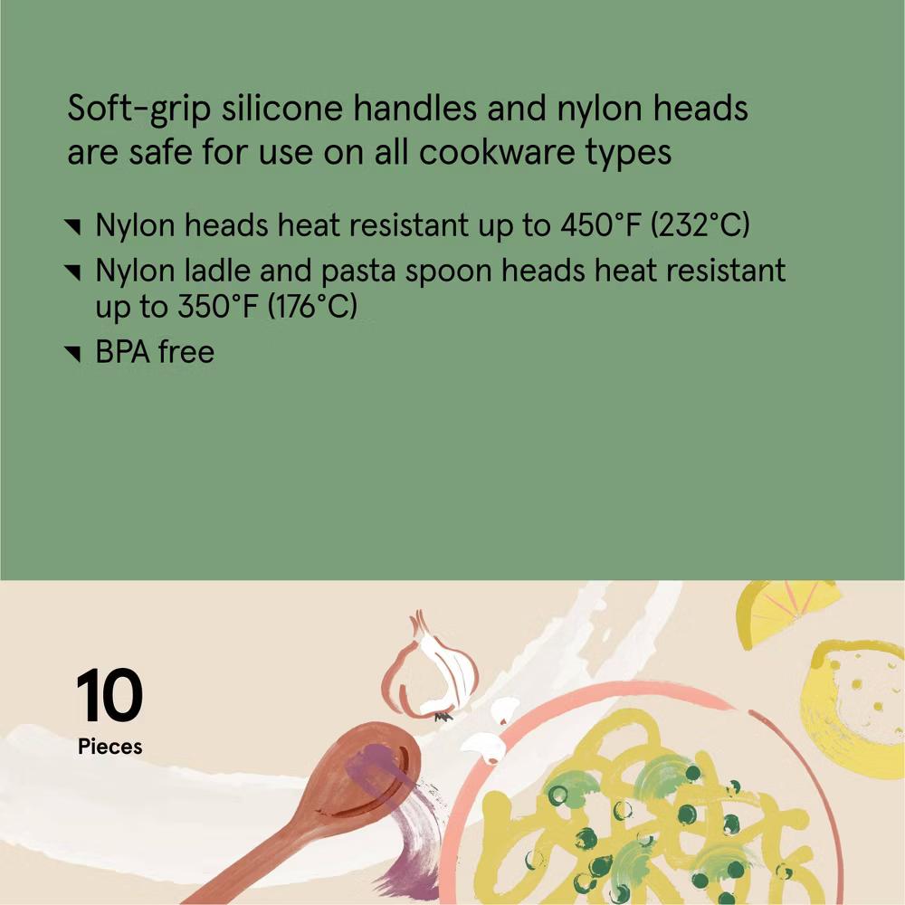 10pc Nylon Kitchen Utensil Set Gray - Image 5