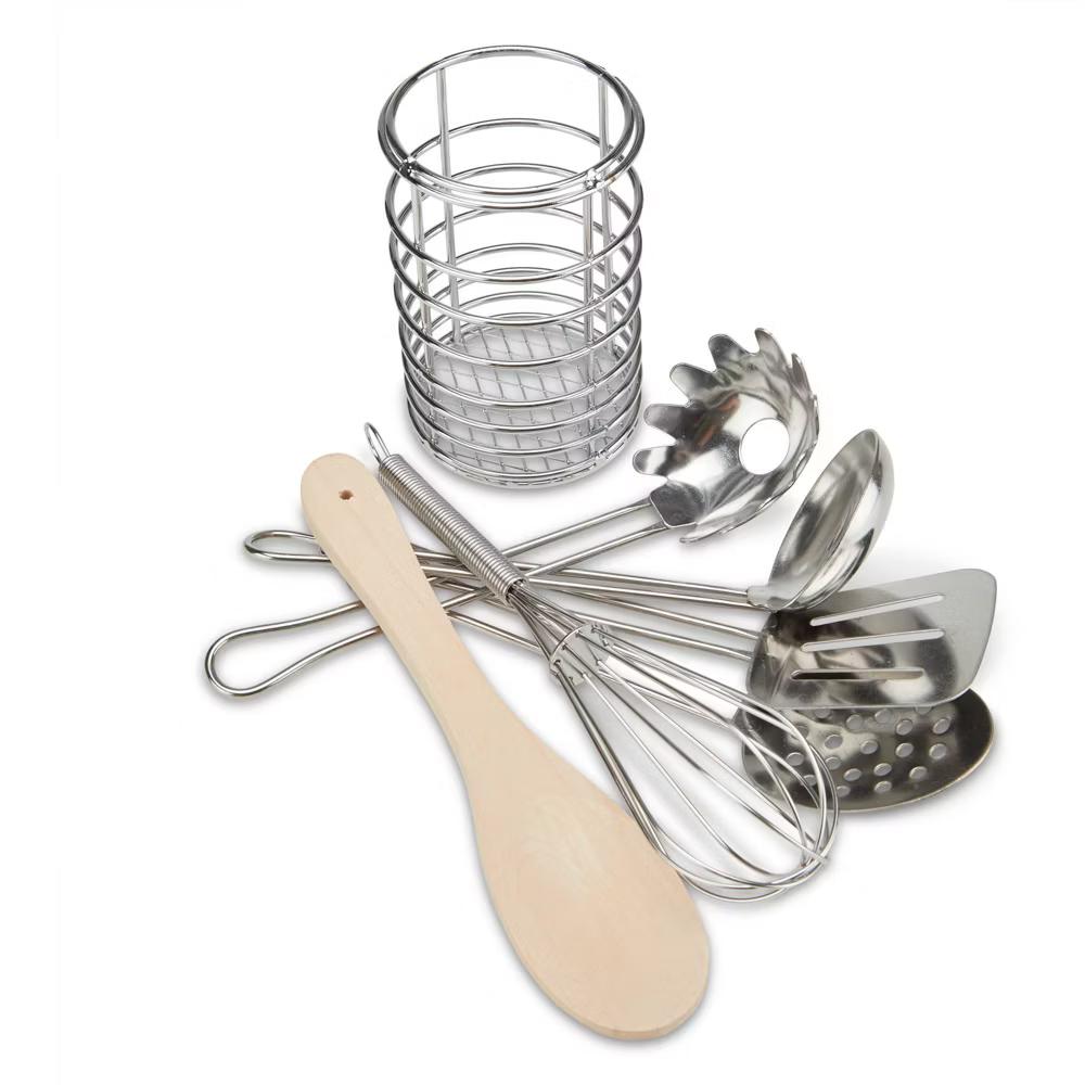 Stir and Serve Cooking Utensils (7pc) - Stainless Steel and Wood: Pretend Kitchen Accessories Set - Image 5