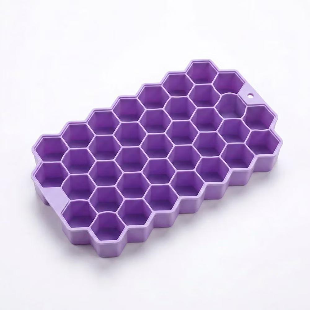 Alilang 2-Piece Honeycomb Ice Cube Tray - 37-Grid Flexible Mold with Spill-Resistant Lid