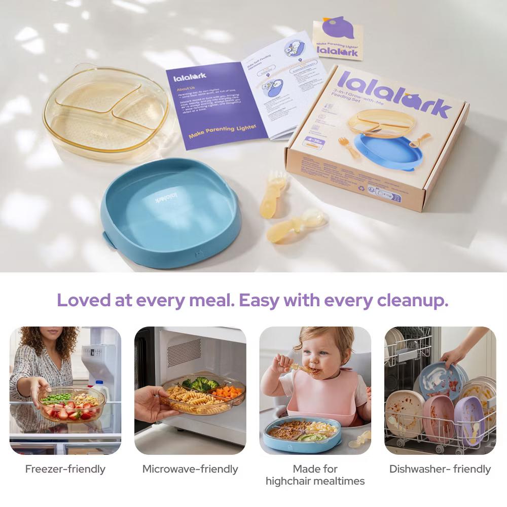 4 PCS Toddler Plates with Suction Base Spoons & Fork Baby Divided Dishes for 0 1 2 3 Years Old PPSU & Food Grade Silicone BPA Free Blue - Image 10