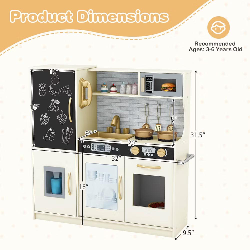 Kid's Pretend Play Kitchen Toddler Kitchen Playset with Blackboard Pink/White/Light Pink/Beige - Image 60