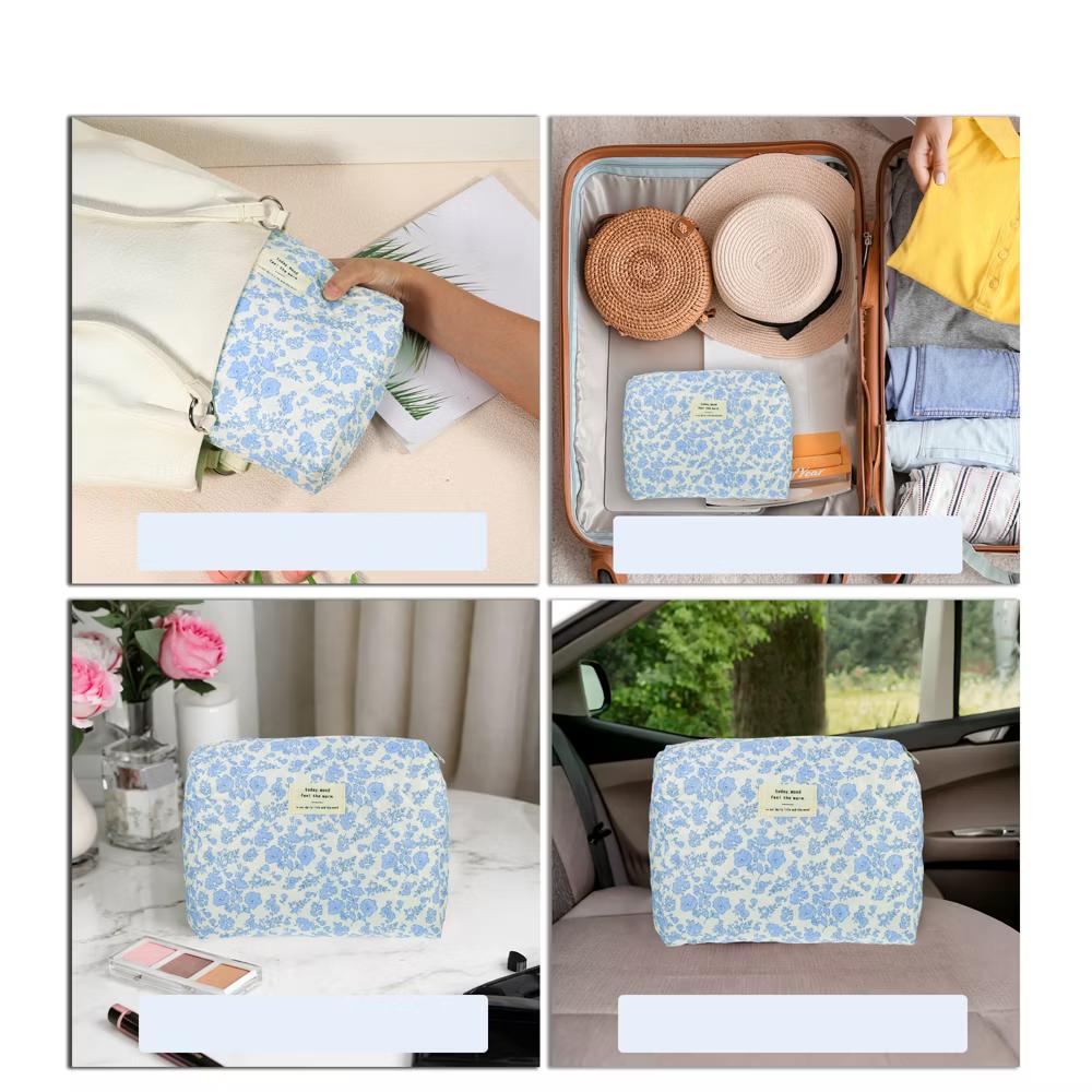 Women's Quilted Makeup Bag Large Capacity Cosmetic Bag White 2 Pcs - Image 18