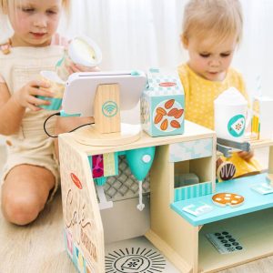 Wooden Café Barista Coffee Shop (35pc): Creative Pretend Play Set, Kitchen Accessories Included