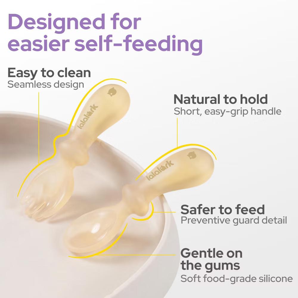 4 PCS Toddler Plates with Suction Base Spoons & Fork Baby Divided Dishes for 0 1 2 3 Years Old PPSU & Food Grade Silicone BPA Free Oat Milk - Image 8
