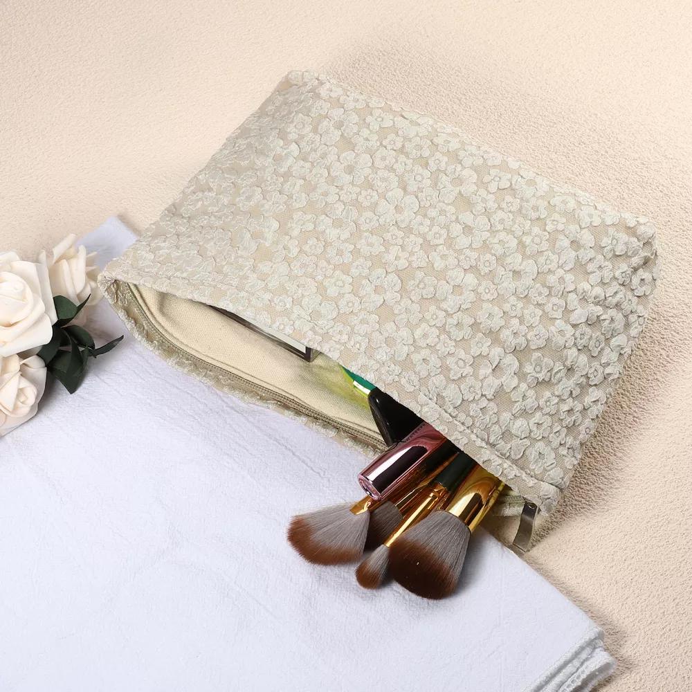 Portable Travel Floral Canvas Zipper-Closure Makeup Bag 1 Pc - Image 3