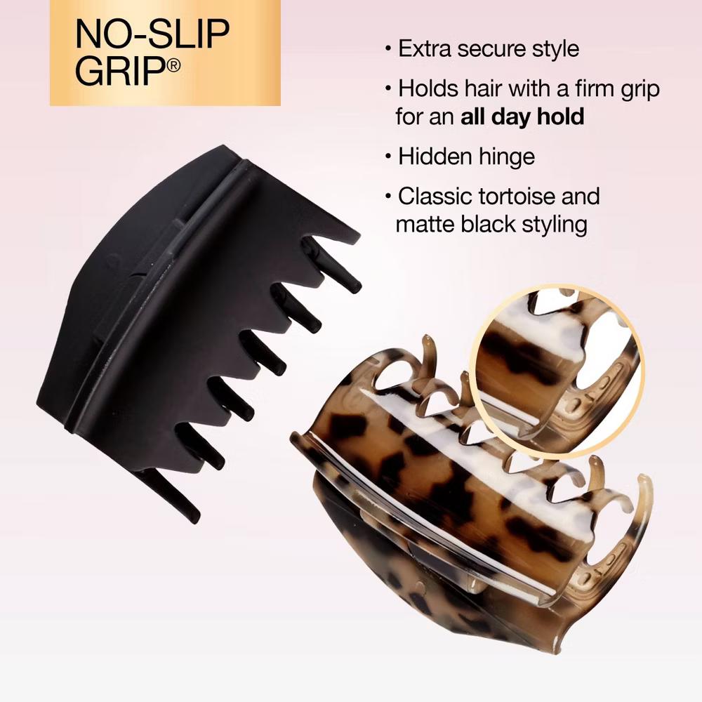 No-Slip Grip Recycled Covered Hinge Claw Clips - Matte Black/Matte Tortoise - All Hair - 2pcs - Image 4